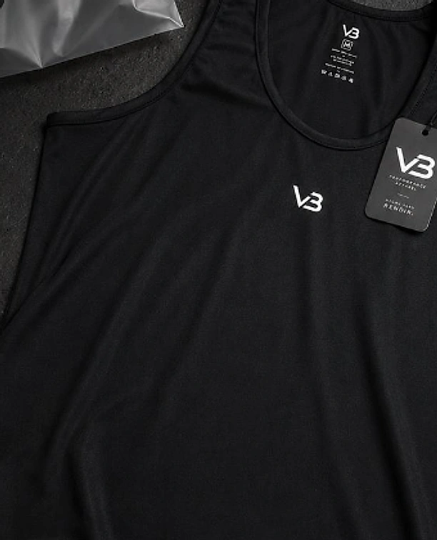 Costura y logo V&B en tela premium de secado rápido, camiseta tank negra